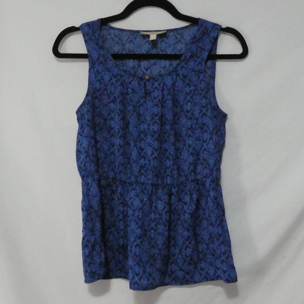 BANANA REPUBLIC Petite Blue Geometric Print Cinched Peplum Tank Blouse XSP